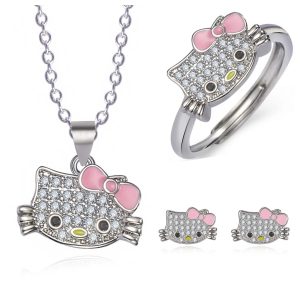 Kawaii Sanrio Hello Kitty Rhinestone Necklace & Ring