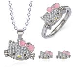 Kawaii Sanrio Hello Kitty Rhinestone Necklace & Adjustable Ring Set