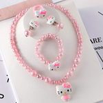 4pcs/Set Cartoon Sanrio Kawaii Hello Kitty Necklace, Hairclips & Ring Set