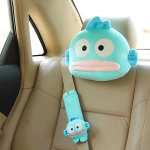 New Sanrio Kawaii Hangyodon Car Headrest & Seat Belt Cover Set