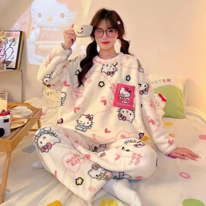 2024 New Autumn & Winter Sanrio Hello Kitty Coral Velvet Pajama Set - Image 7