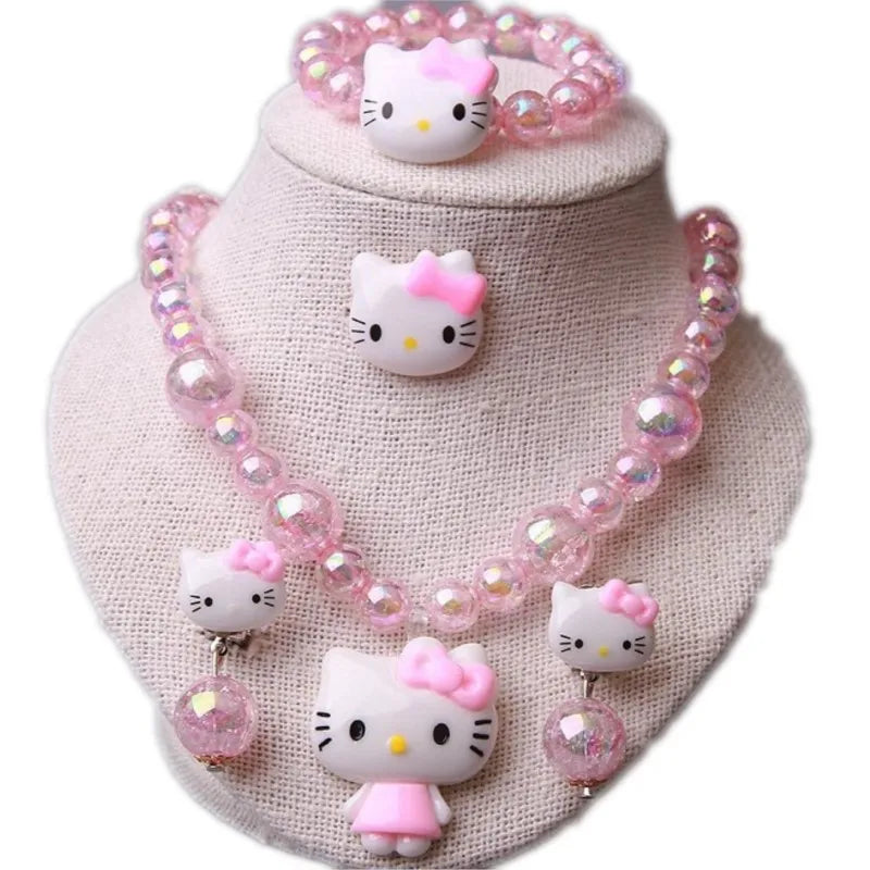 4pcs/Set Cartoon Sanrio Kawaii Hello Kitty Necklace, Hairclips & Ring Set - Image 6