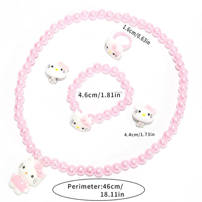 4pcs/Set Cartoon Sanrio Kawaii Hello Kitty Necklace, Hairclips & Ring Set - Image 4